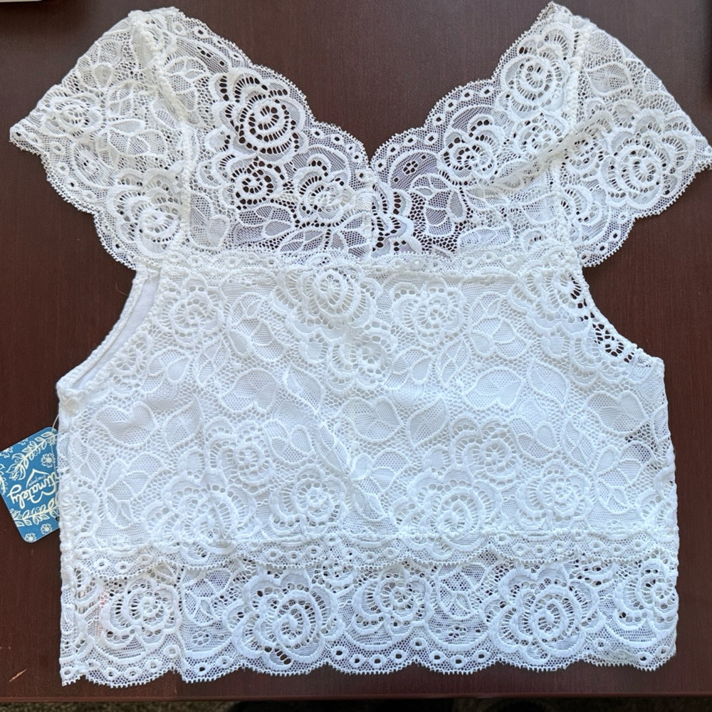 Free People White Lace Crop Top - Picture 3 of 6
